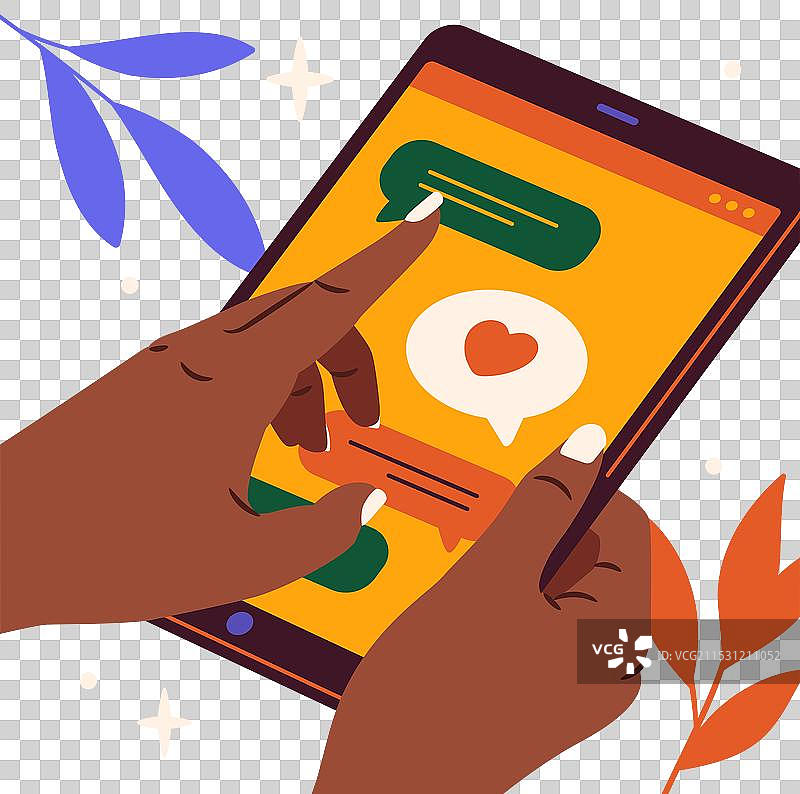 手持平板的用户在社交平台上交流图片素材