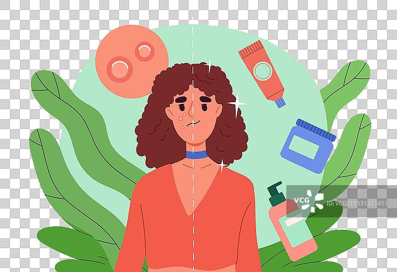 女性为女孩使用面霜和乳液治疗痤疮图片素材