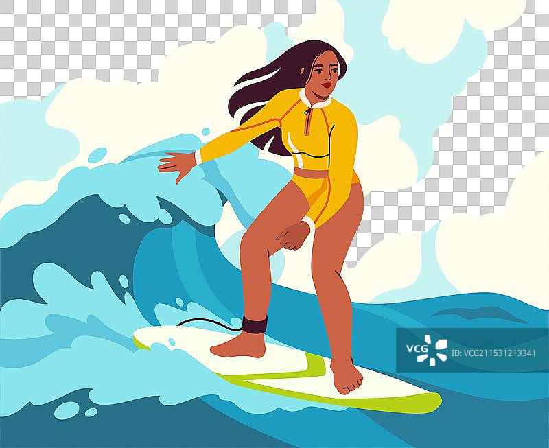 穿泳衣的女性在海浪上冲浪图片素材