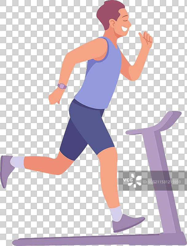 男人在跑步机上跑步，享受运动图片素材