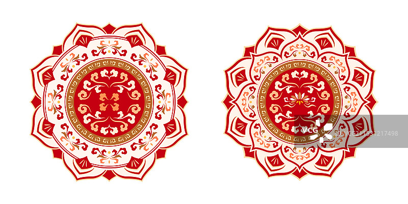 红色中式莲花纹样图片素材