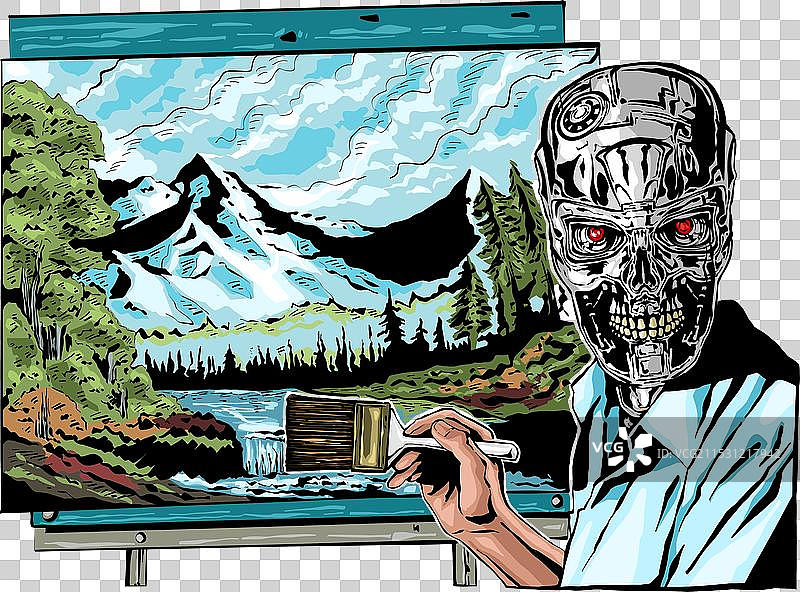 人工智能艺术家及其作品：机器人画家的搞笑讽刺图片素材