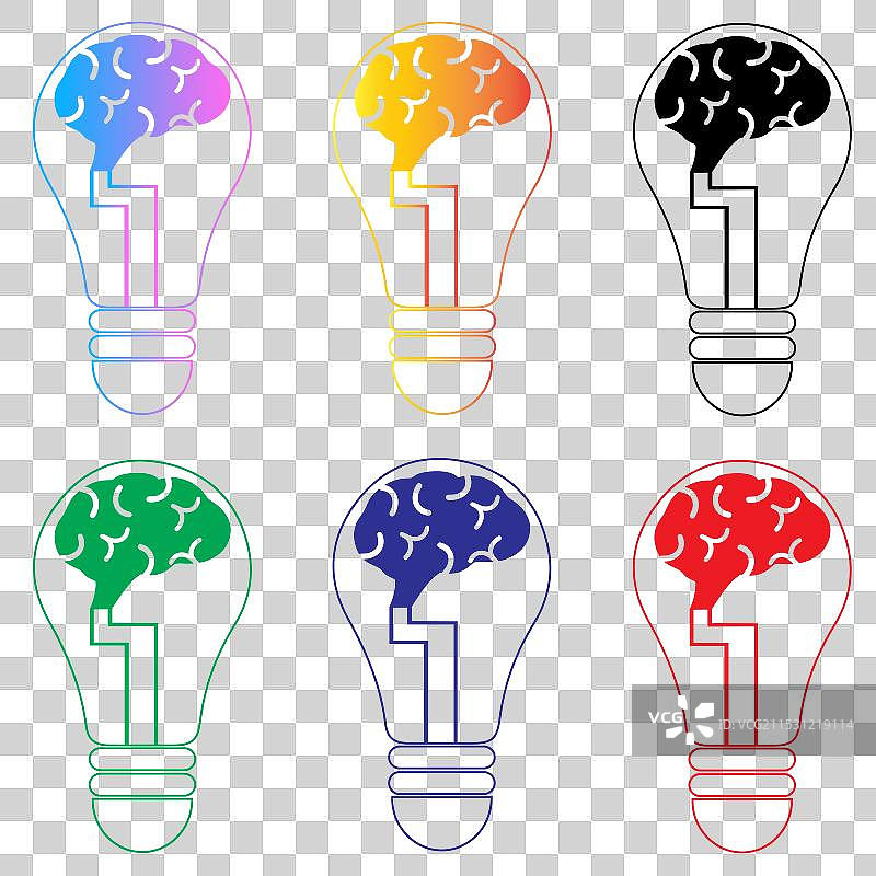 带有大脑的创意灯泡组合，孤立展示图片素材