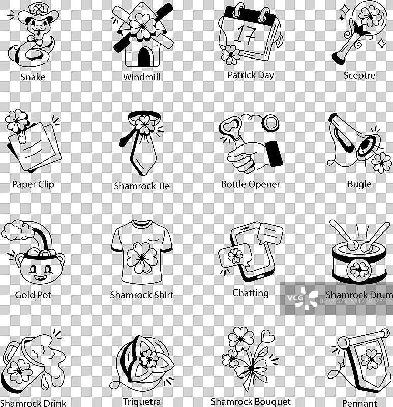 圣帕特里克节涂鸦图标合集图片素材