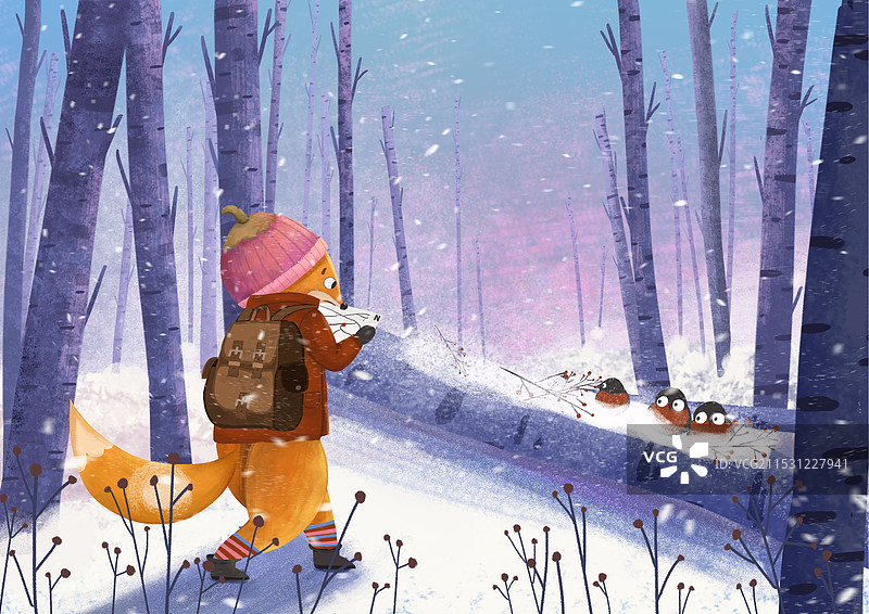 冬季在森林探险的小狐狸图片素材