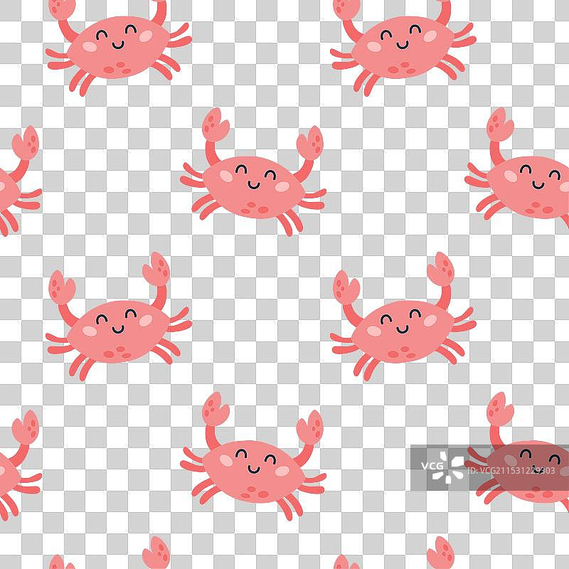 可爱卡通螃蟹角色的无缝图案图片素材