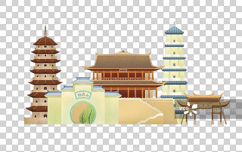 福州地标建筑插画元素-福州景点建筑合集图片素材