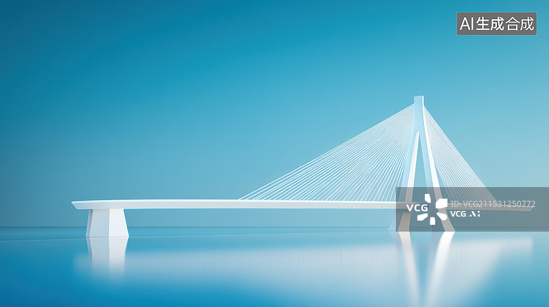 【AI数字艺术】蓝天白云下的极简拱形桥图片素材