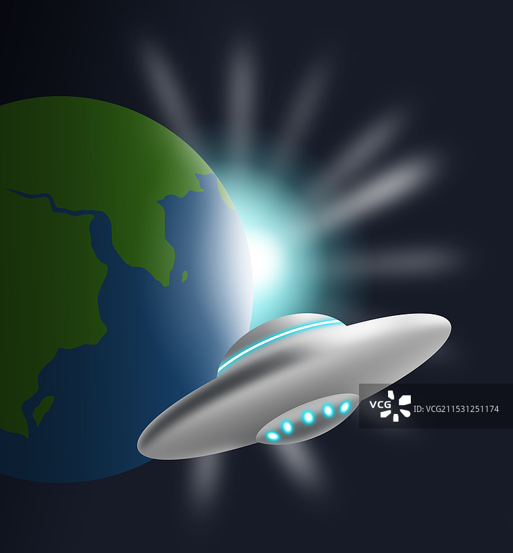 科幻幻想想象力外太空宇宙银河系地球太阳光外星人飞船飞碟场景资讯插画图片素材