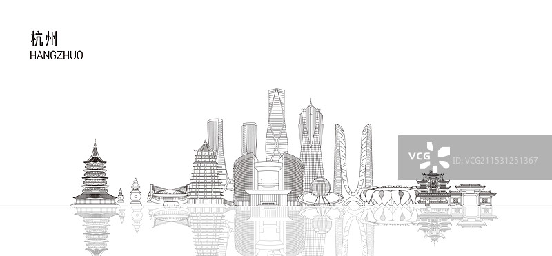 杭州地标建筑插画图片素材