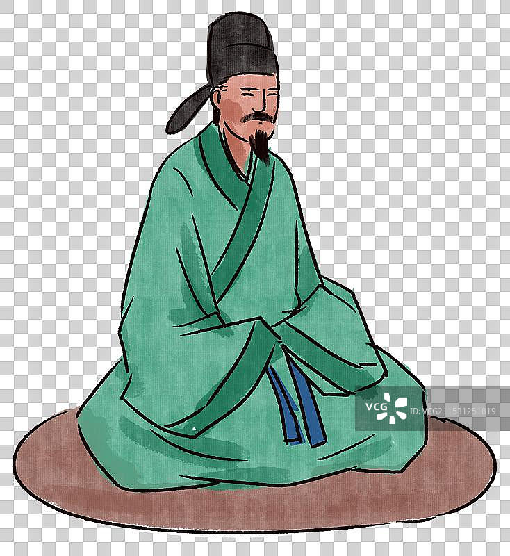 中国风新中式古风古典传统文化古装古人古代古时候历史文化传统国学经典打坐参禅冥想坐资讯插画图片素材