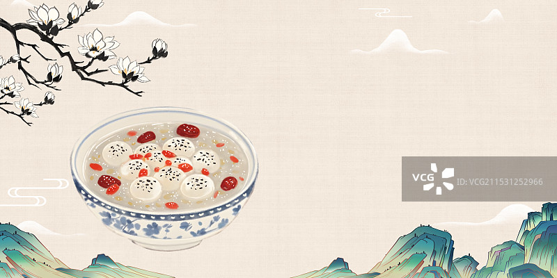 中国风国风水墨风上海特色小吃百果馅酒酿圆子插画健康特色美食年俗美味二十四节气插画图片素材