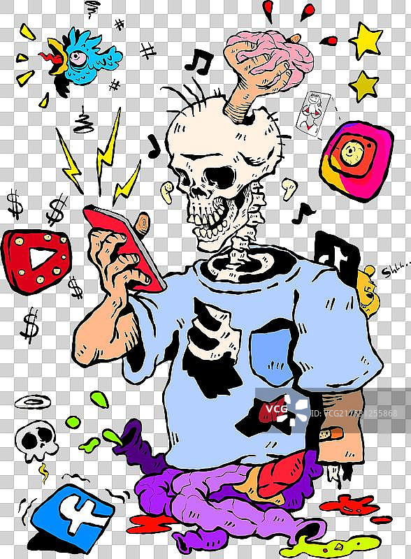 社交媒体恶魔骷髅人拿着智能手机图片素材