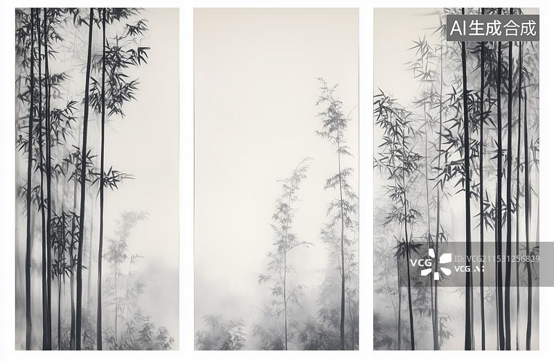【AI数字艺术】竹子黑色水墨画装饰插画背景图片素材