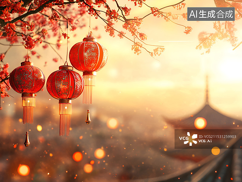 【AI数字艺术】红色喜庆的灯笼图片素材