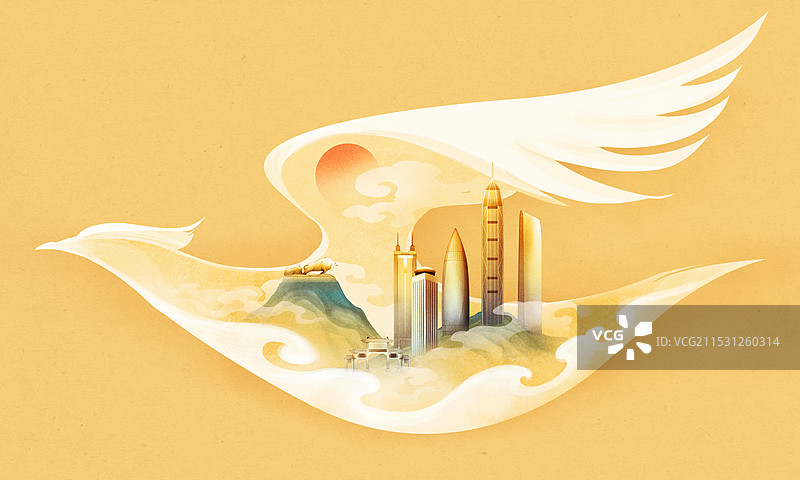 深圳国风天际线插画图片素材