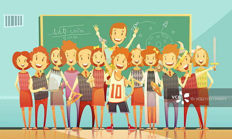 传统学校教育复古卡通海报图片素材