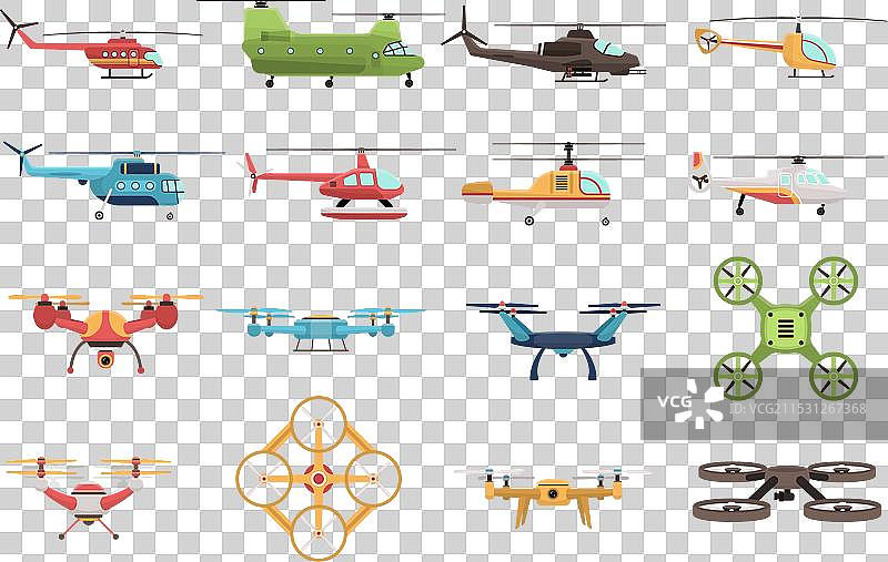 直升机和无人机套装图片素材