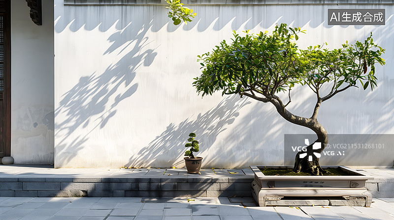 【AI数字艺术】3D渲染中式庭院建筑房地产广告背景图图片素材
