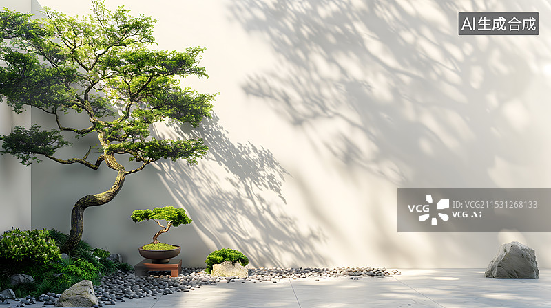 【AI数字艺术】3D渲染中式庭院建筑房地产广告背景图图片素材