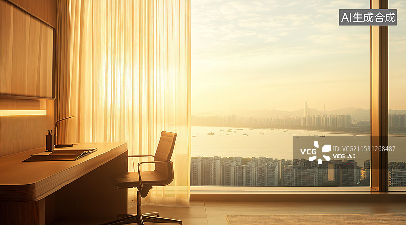【AI数字艺术】写实的干净简约的室内窗帘桌子背景图片素材