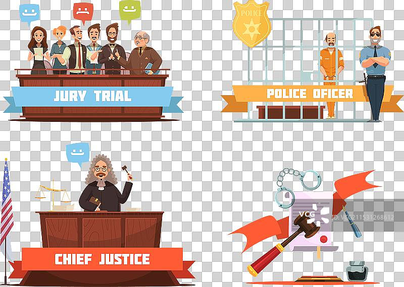 法律与正义的四个复古卡通图标图片素材