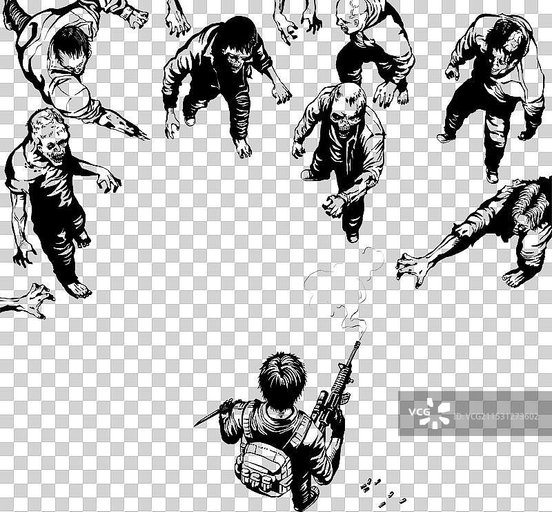 丧尸 apocalypse 一名男子被丧尸包围图片素材