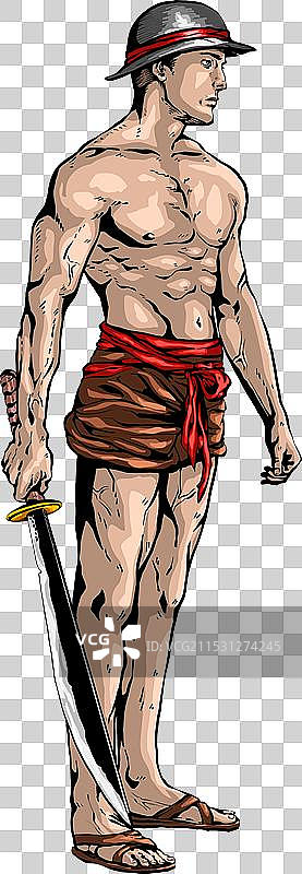 泰国古代战士摆姿势，手持彩色剑图片素材