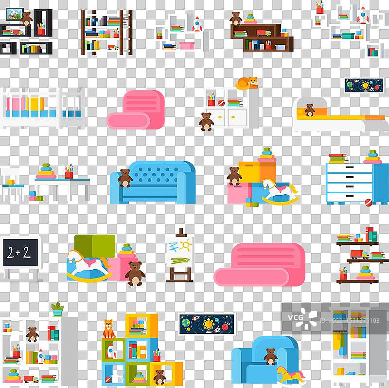 婴儿房家具扁平装饰图标图片素材