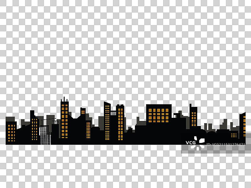 城市夜景灯光的建筑剪影元素，家的温馨图片素材