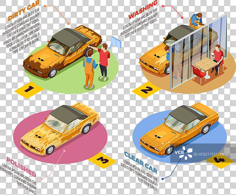 汽车清洗4个等距信息图标图片素材
