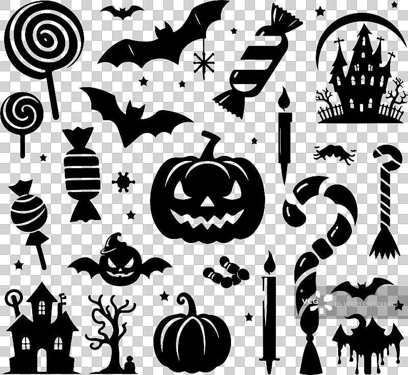 万圣节糖果剪影，带有白色数字1图片素材