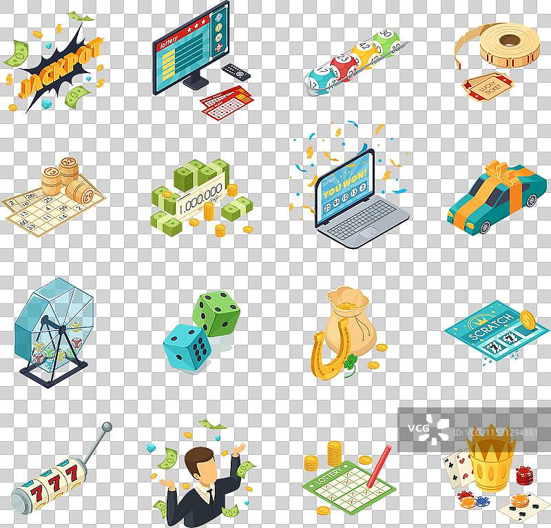 彩票等距图标集图片素材