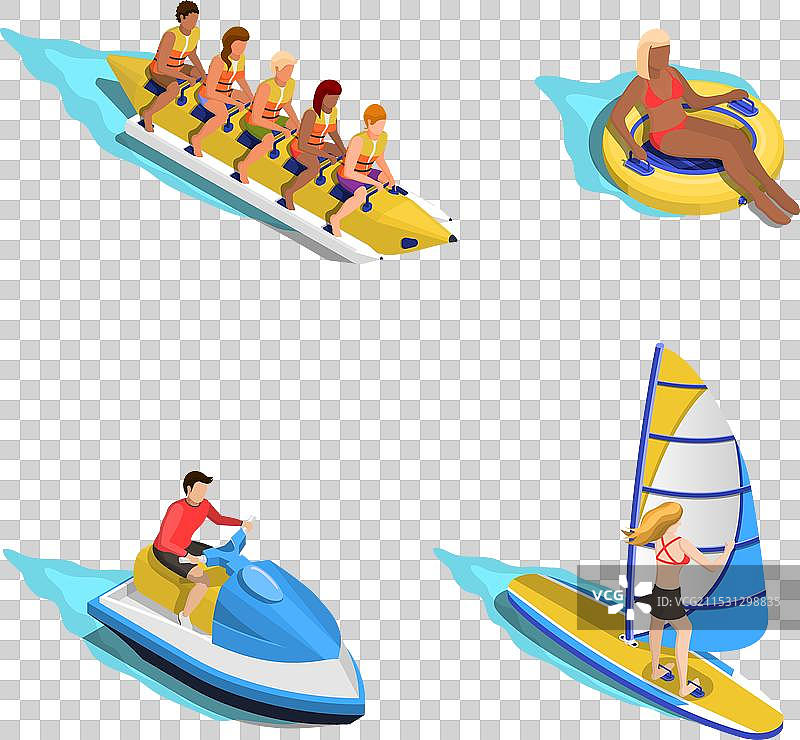 水上骑行的人群组合图片素材