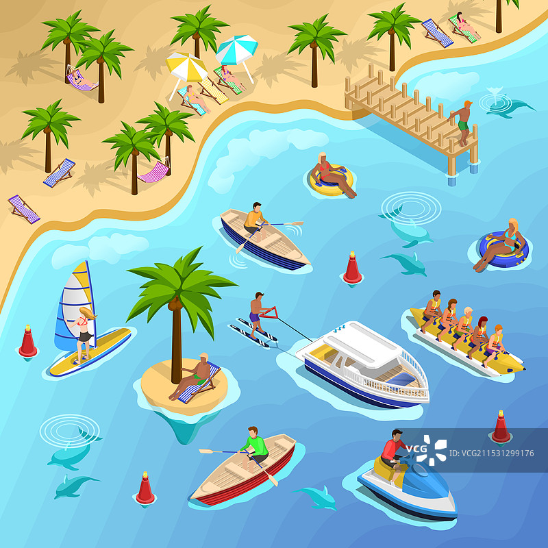 热带海滩划船背景图片素材