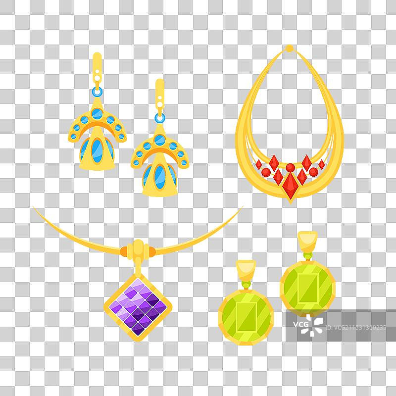 彩色宝石镶嵌的金饰套装图片素材