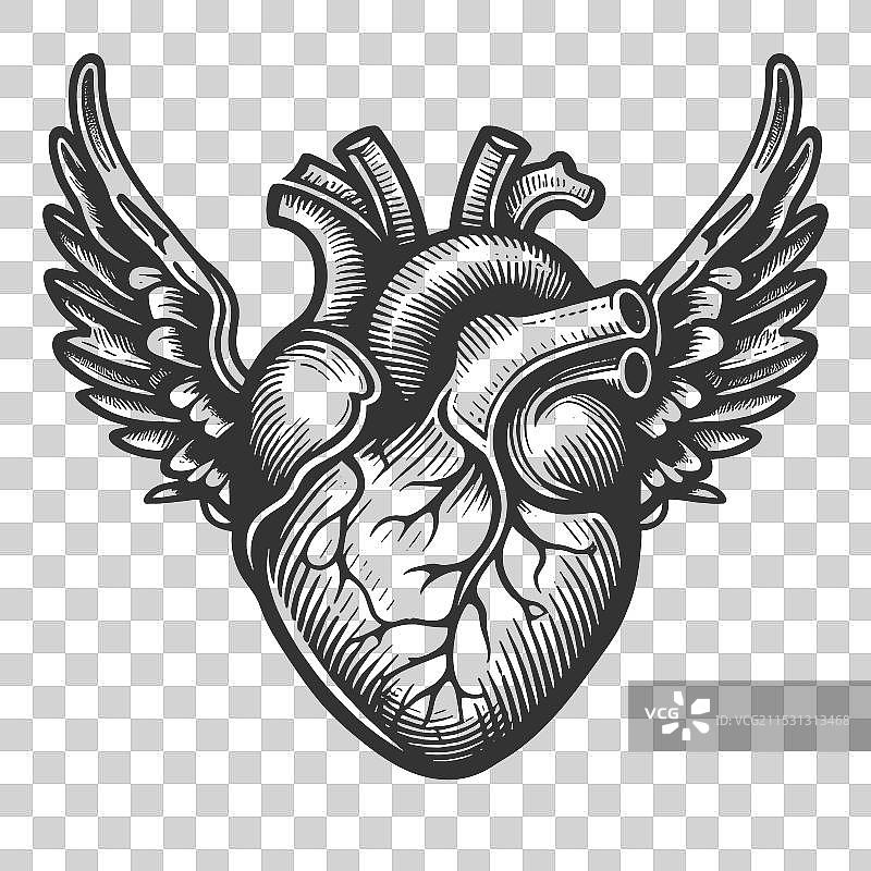 带翅膀的心形纹身图片素材