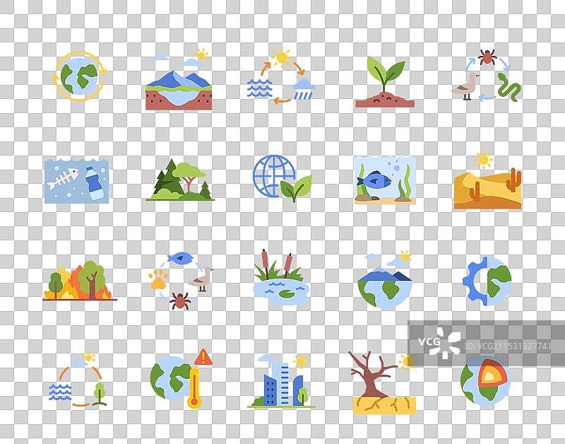 一组生态系统图标，简单的森林标志图片素材