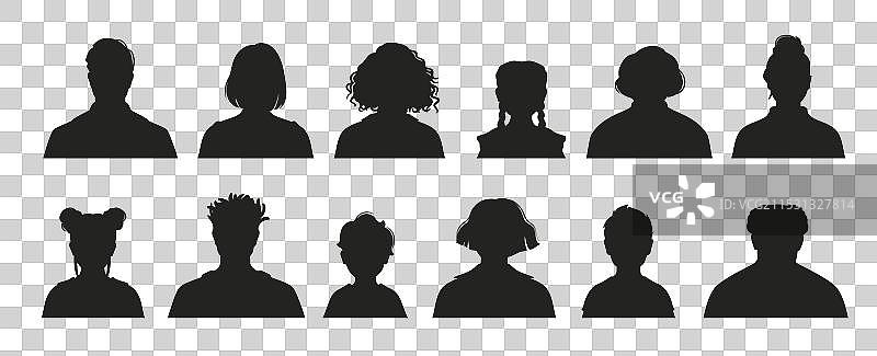 一组简单的黑白人群剪影图片素材