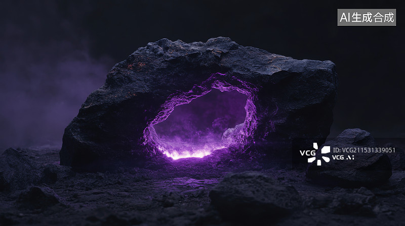 【AI数字艺术】发光的紫色矿石图片素材