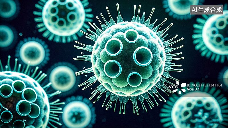【AI数字艺术】生物医学工程细胞微生物扫描图片素材