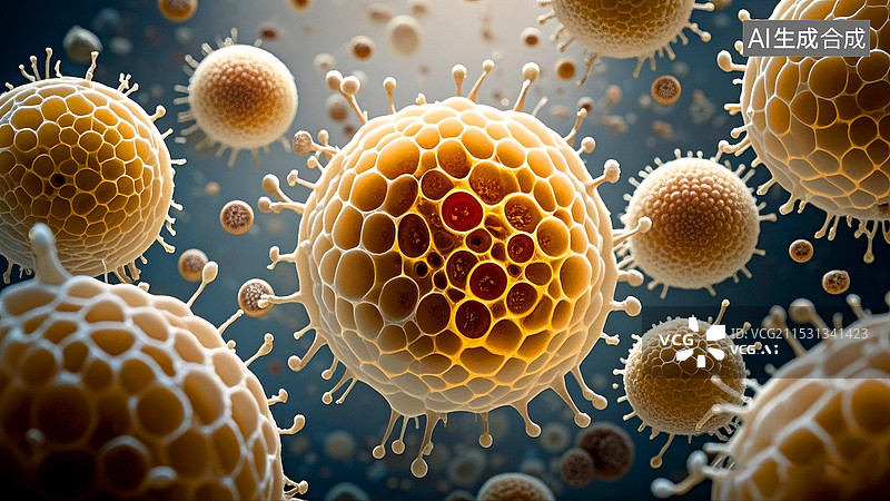 【AI数字艺术】生物医学工程细胞微生物扫描图片素材