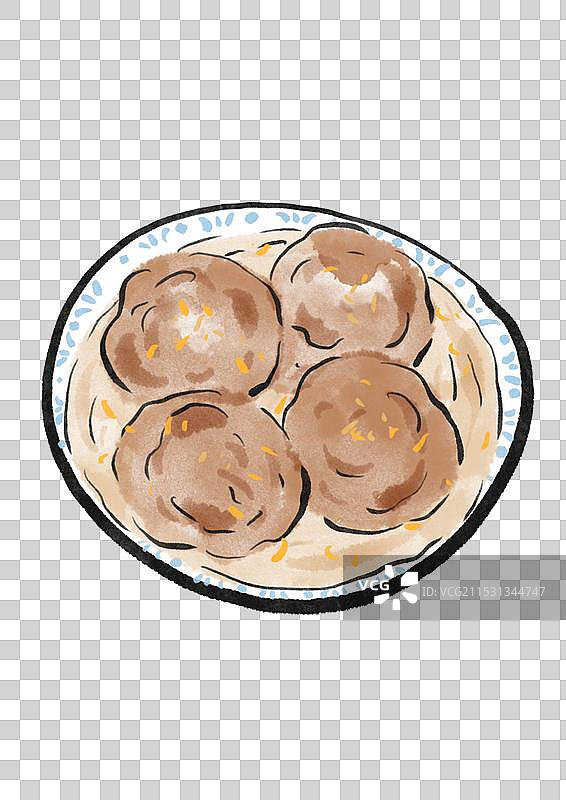 国潮风扬州美食插画元素-藕粉圆子图片素材