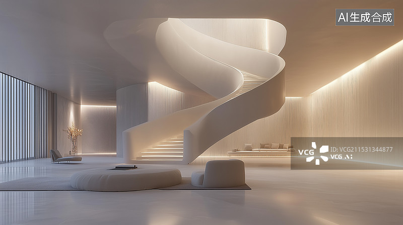 【AI数字艺术】极简主义白色螺旋楼梯图片素材