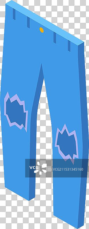 带补丁的蓝色牛仔裤等距图标图片素材