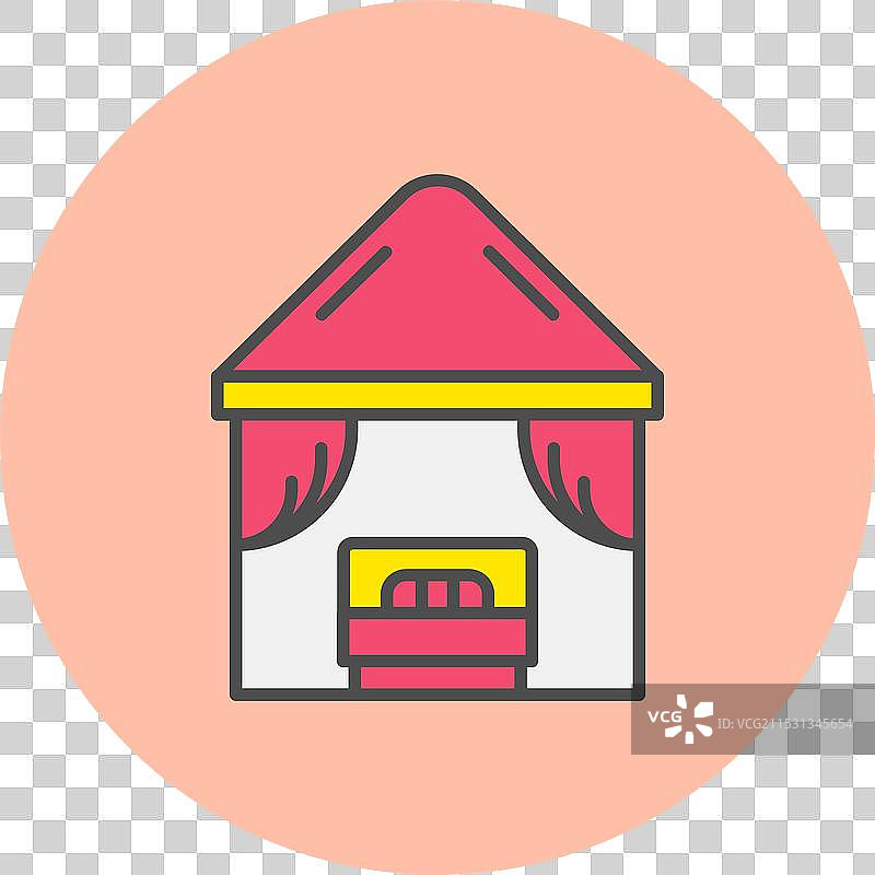 海滩小屋线条填充圆形图标图片素材