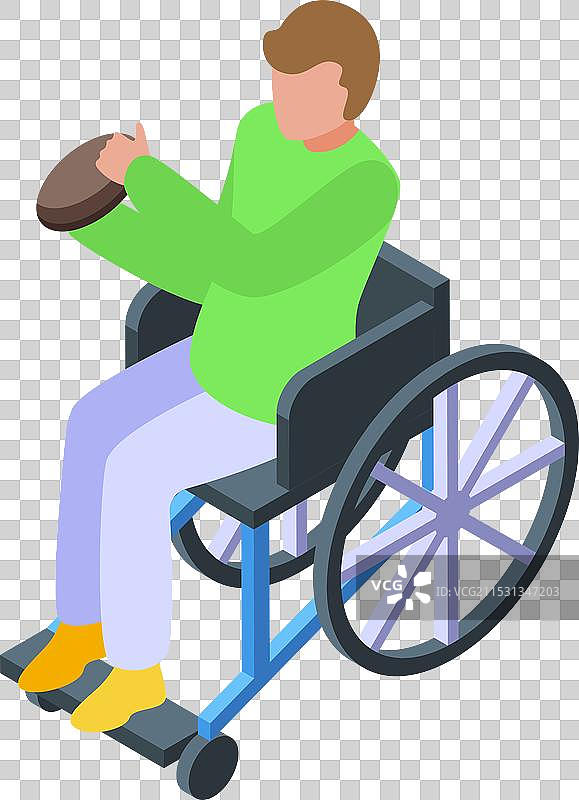 年轻男子坐在轮椅上玩橄榄球图片素材