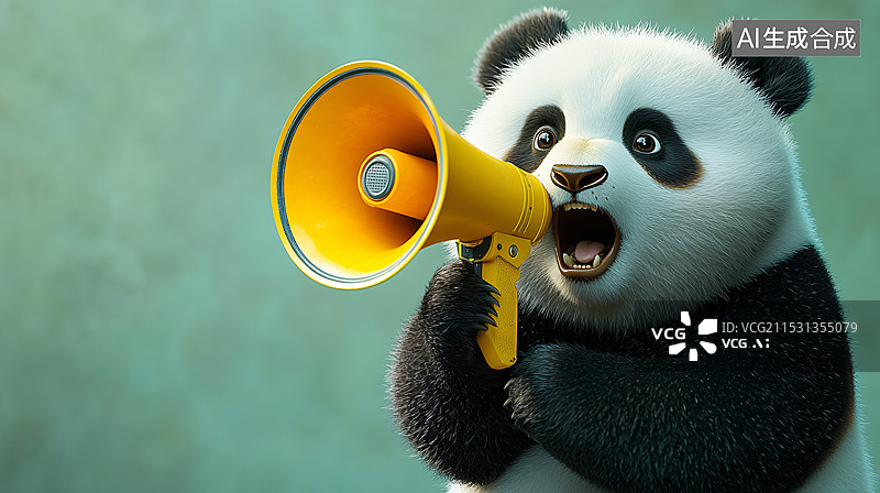 【AI数字艺术】拿话筒的卡通大熊猫图片素材