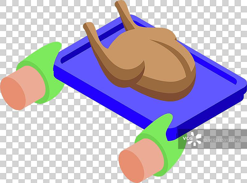 手握托盘，托盘上放着一只烤火鸡的等距图图片素材