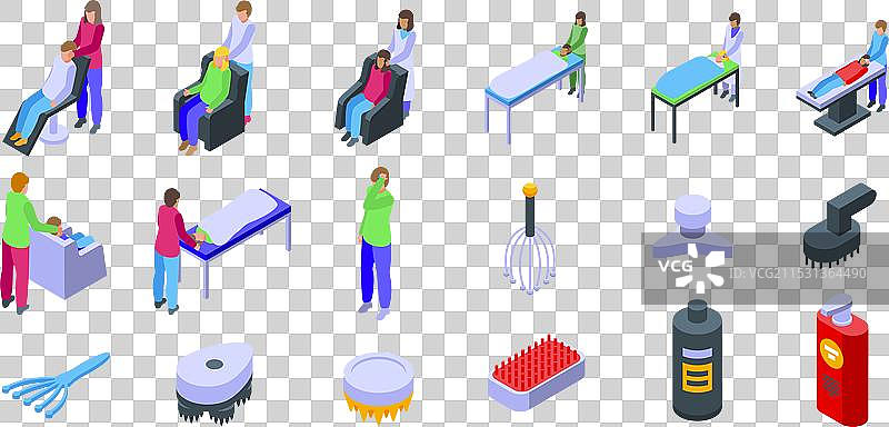 头部按摩图标集，按摩师正在进行按摩图片素材